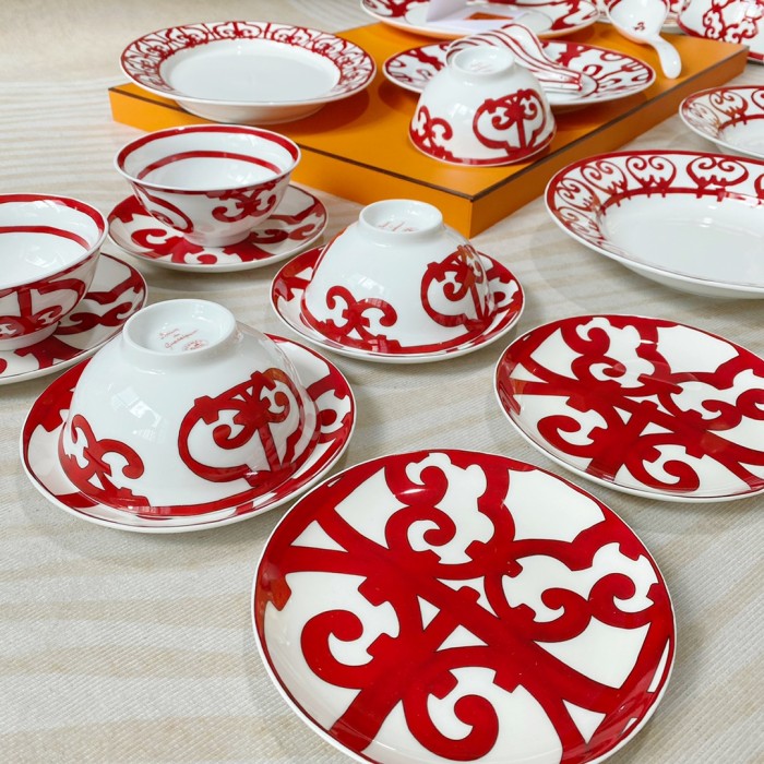 NIGO Hermes China Red Series Ceramic Dinner Plate, Bowl, Spoon, Teacup, 6-Person Set Accessories #nigo77263