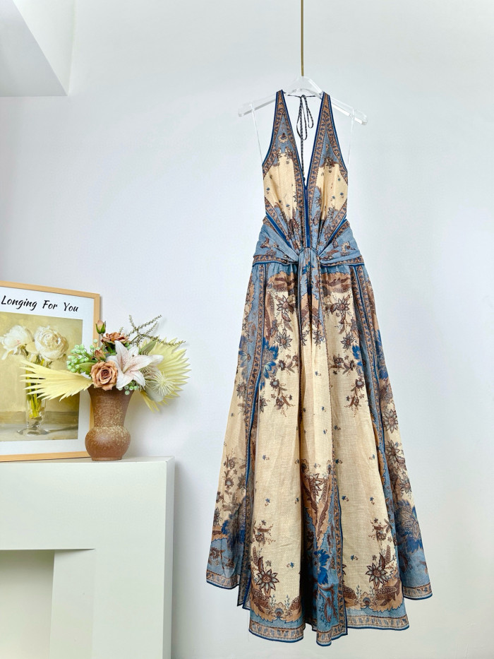 NIGO Zimmermann Women's Floral Print Deep V-neck Cotton Spaghetti Strap Dress #nigo77264