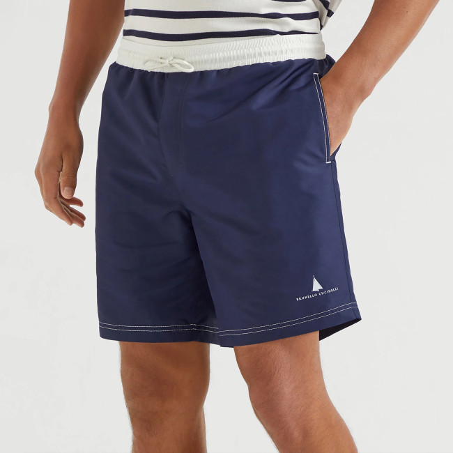 NIGO Brunello Cucinelli  Nylon Swim Shorts With Contrast Details And Print Men's Spring Summer Holiday Beach Shorts Colour Block Fashion Casual Pants #nigo77277