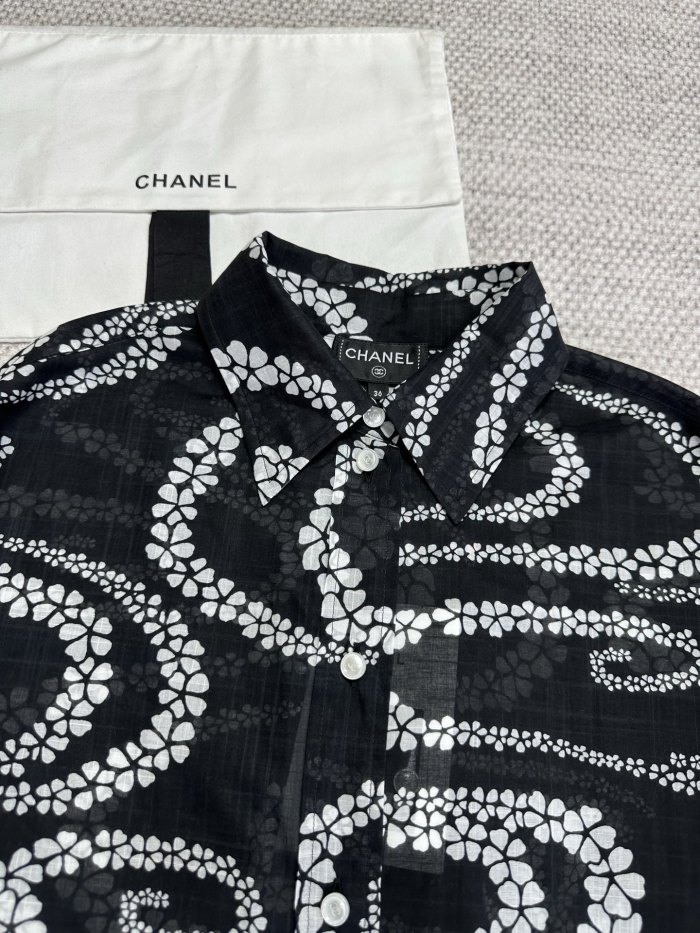 NIGO Chanel Women's CoCo Beach Cotton Logo Printed Spring Summer Fall Lapel Fit Long Sleeve Shirt #nigo77268
