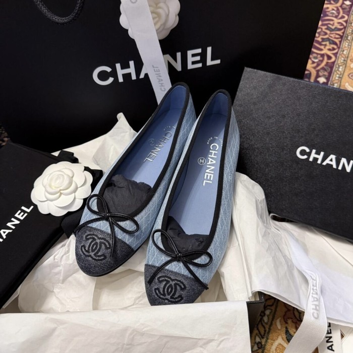 NIGO Chanel Women's Spring/Summer Solid Color Striped Printed Denim Ballet Flats Shoes #nigo77258