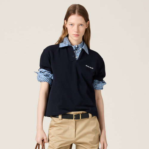 NIGO MiuMiu Women's Beaded Cotton Patchwork Plaid Polo Shirt Fashion Lapel Embroidered Letters Logo Casual Top #nigo77285