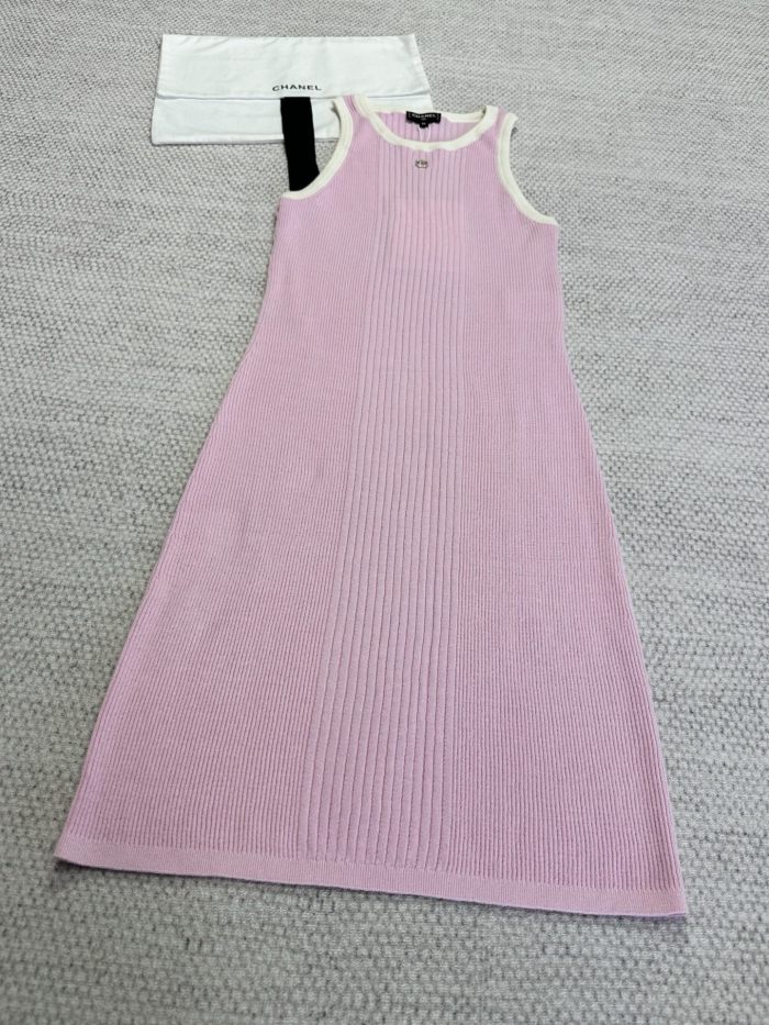 NIGO Chanel Women's CoCo Beach Summer Round Neck Pullover Sleeveless Colorblocking Cotton Knit Dresses #nigo77267
