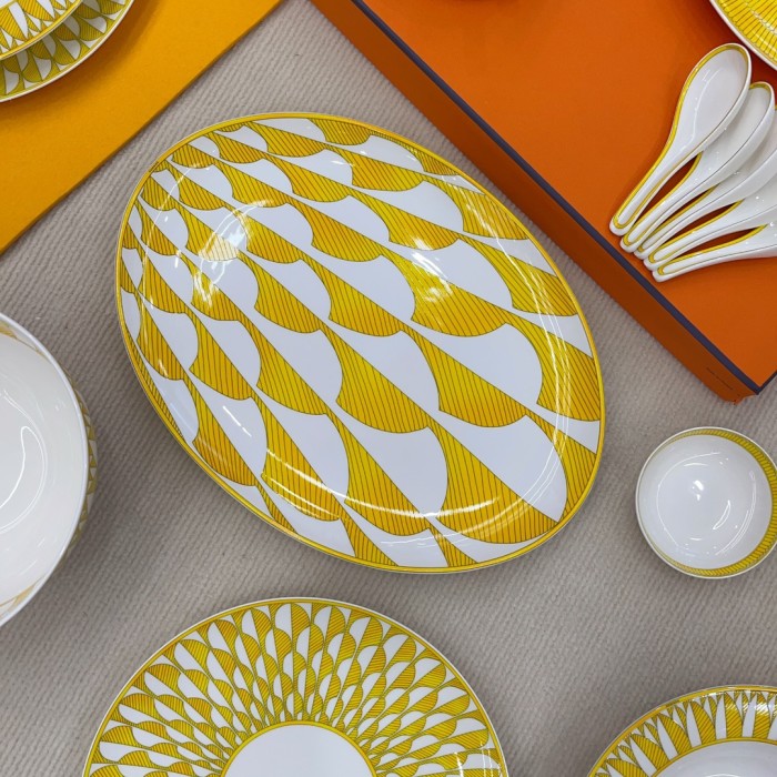 NIGO Hermes Soleil D'Hermes Tableware Collection Ceramic Dinner Plate, Soup Bowl, Soup Spoon, Bone Dish, Fruit Plate Multi-Configuration Set Accessories #nigo81281