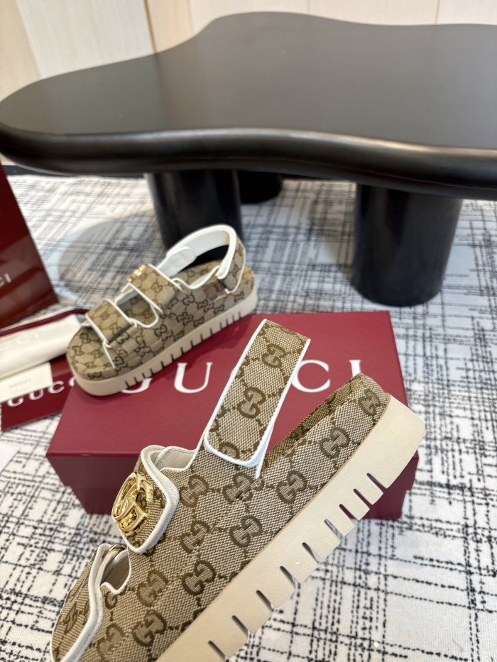 NIGO Gucci Women's Summer Solid Color Canvas Round Toe Velcro Sandals Shoes #nigo77322