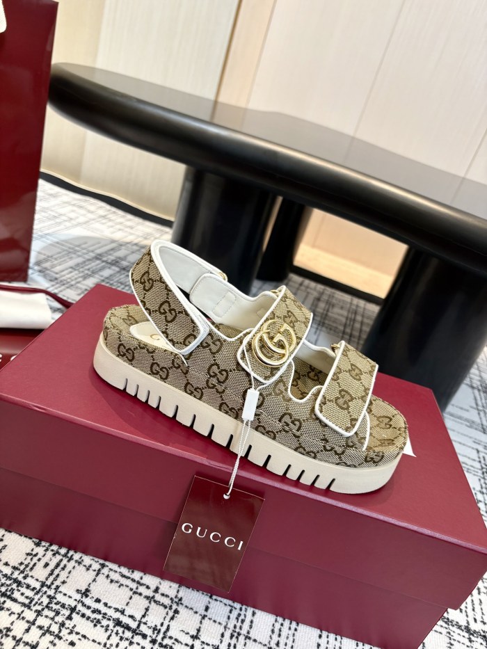 NIGO Gucci Women's Summer Solid Color Canvas Round Toe Velcro Sandals Shoes #nigo77322