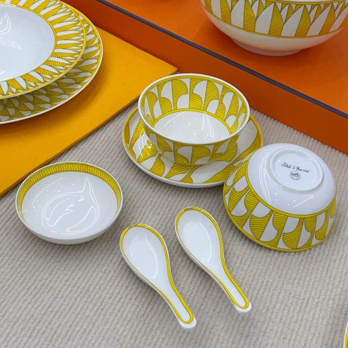 NIGO Hermes Soleil D'Hermes Tableware Collection Ceramic Dinner Plate, Soup Bowl, Soup Spoon, Bone Dish, Fruit Plate Multi-Configuration Set Accessories #nigo81281