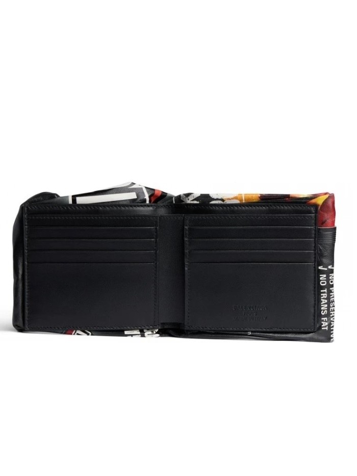NIGO Balenciaga Chips Black Glossy Cowhide Leather Square Foldable Wallet Card Holder Bag Bags #nigo77299