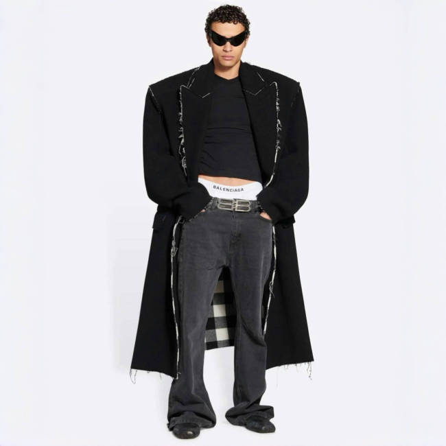 NIGO Balenciaga Men's Women's Spring, Autumn And Winter Splicing Raw Edge Lapel Double Breasted Solid Color Straight Coat Jacket Ngvp #nigo1697