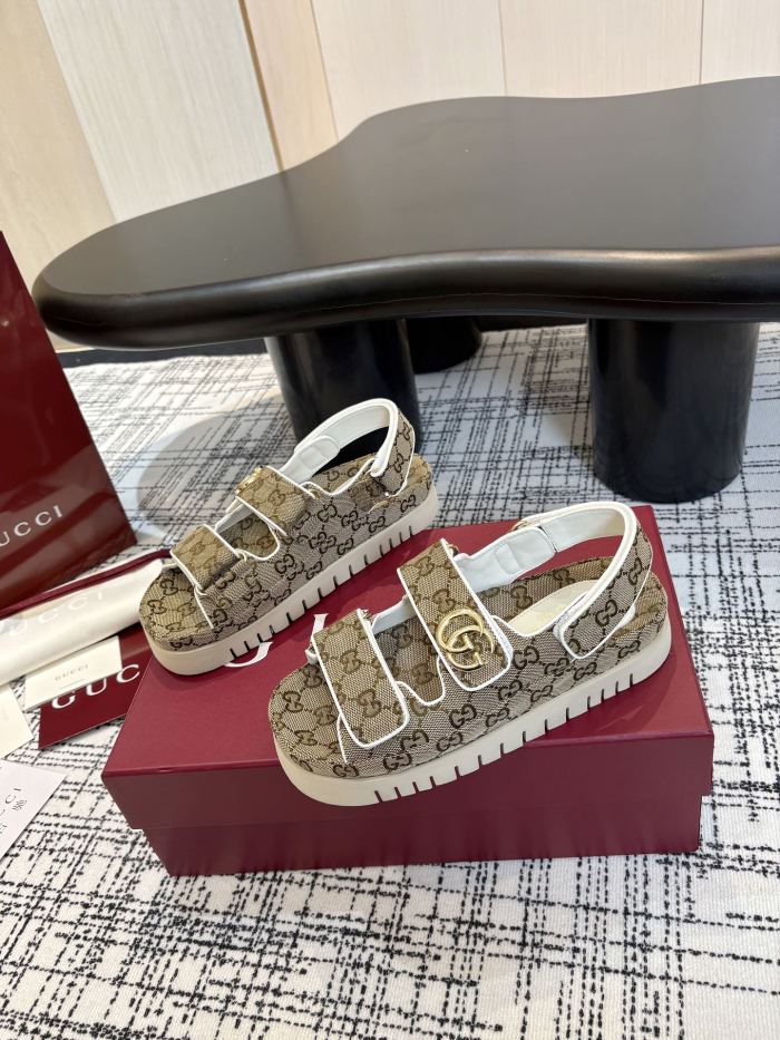 NIGO Gucci Women's Summer Solid Color Canvas Round Toe Velcro Sandals Shoes #nigo77322