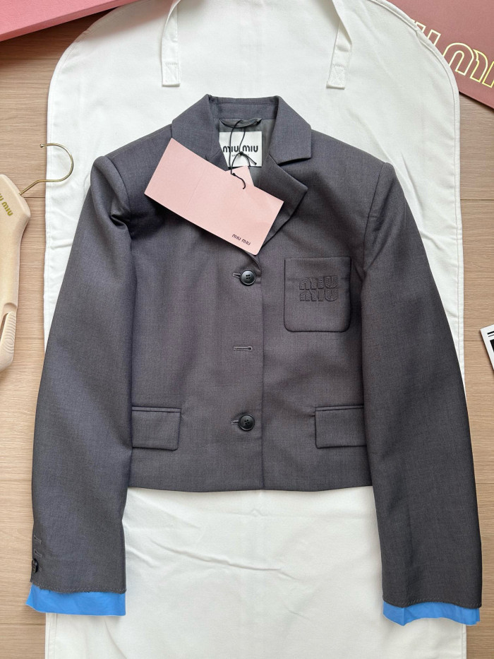 NIGO MiuMiu Women's Solid Color Embroidered Letter Print Single-Breasted Wool Long Sleeve Jacket #nigo77317
