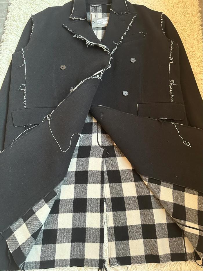 NIGO Balenciaga Men's Women's Spring, Autumn And Winter Splicing Raw Edge Lapel Double Breasted Solid Color Straight Coat Jacket Ngvp #nigo1697