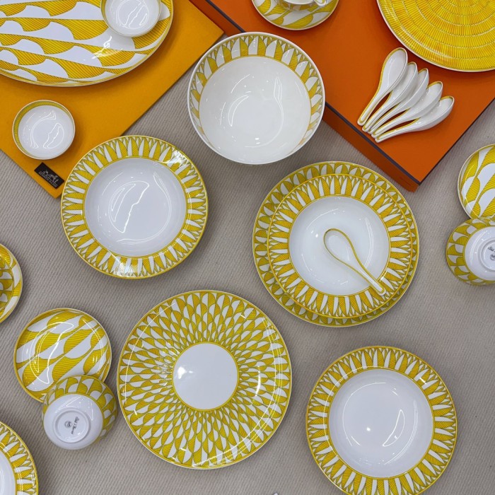 NIGO Hermes Soleil D'Hermes Tableware Collection Ceramic Dinner Plate, Soup Bowl, Soup Spoon, Bone Dish, Fruit Plate Multi-Configuration Set Accessories #nigo81281