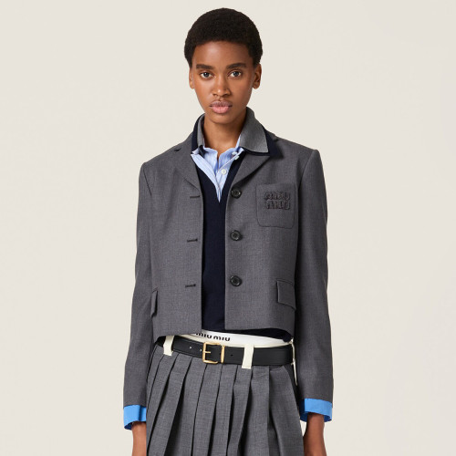 NIGO MiuMiu Women's Solid Color Embroidered Letter Print Single-Breasted Wool Long Sleeve Jacket #nigo77317