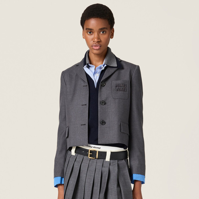 NIGO MiuMiu Women's Solid Color Embroidered Letter Print Single-Breasted Wool Long Sleeve Jacket #nigo77317