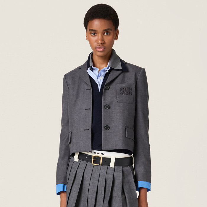 NIGO MiuMiu Women's Solid Color Embroidered Letter Print Single-Breasted Wool Long Sleeve Jacket #nigo77317