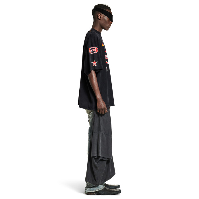 NIGO Balenciaga Men's Summer Sponsor Logos Faded Washed Black Silhouette T-shirt Straight Drawstring Casual Shorts Suit Set #nigo81248