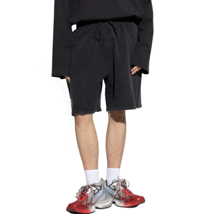NIGO Balenciaga Men's Summer Sponsor Logos Faded Washed Black Silhouette T-shirt Straight Drawstring Casual Shorts Suit Set #nigo81248