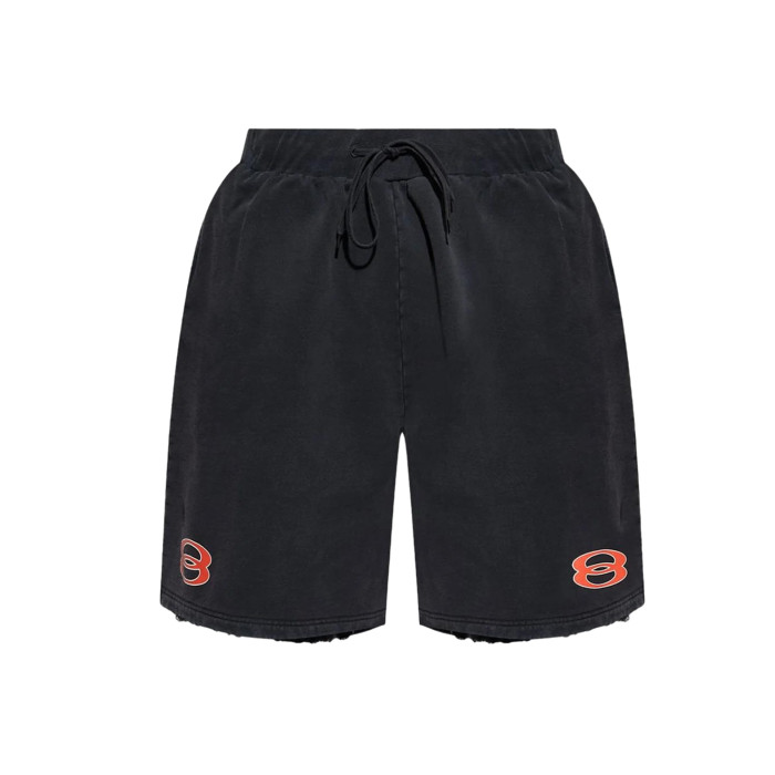 NIGO Balenciaga Men's Summer Sponsor Logos Faded Washed Black Silhouette T-shirt Straight Drawstring Casual Shorts Suit Set #nigo81248
