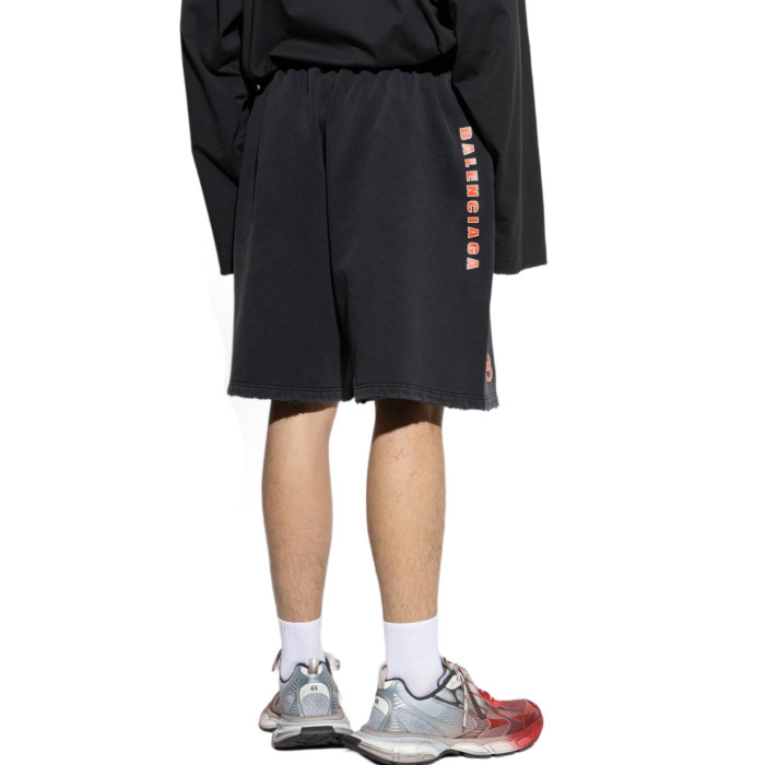 NIGO Balenciaga Men's Summer Sponsor Logos Faded Washed Black Silhouette T-shirt Straight Drawstring Casual Shorts Suit Set #nigo81248