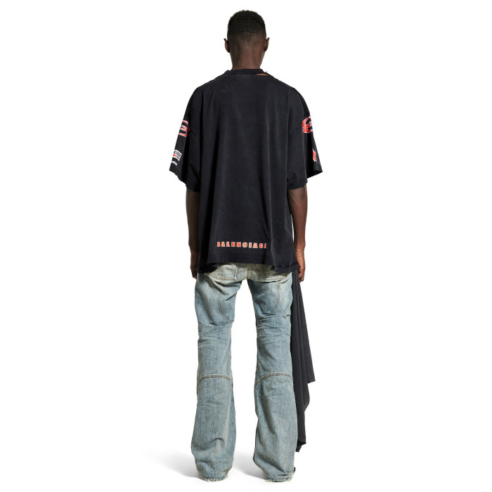 NIGO Balenciaga Men's Summer Sponsor Logos Faded Washed Black Silhouette T-shirt Straight Drawstring Casual Shorts Suit Set #nigo81248