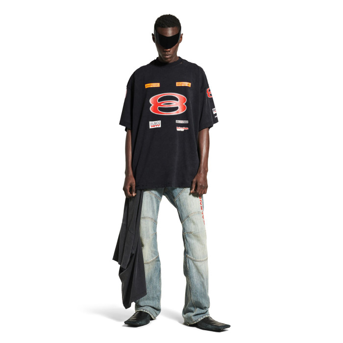NIGO Balenciaga Men's Summer Sponsor Logos Faded Washed Black Silhouette T-shirt Straight Drawstring Casual Shorts Suit Set #nigo81248