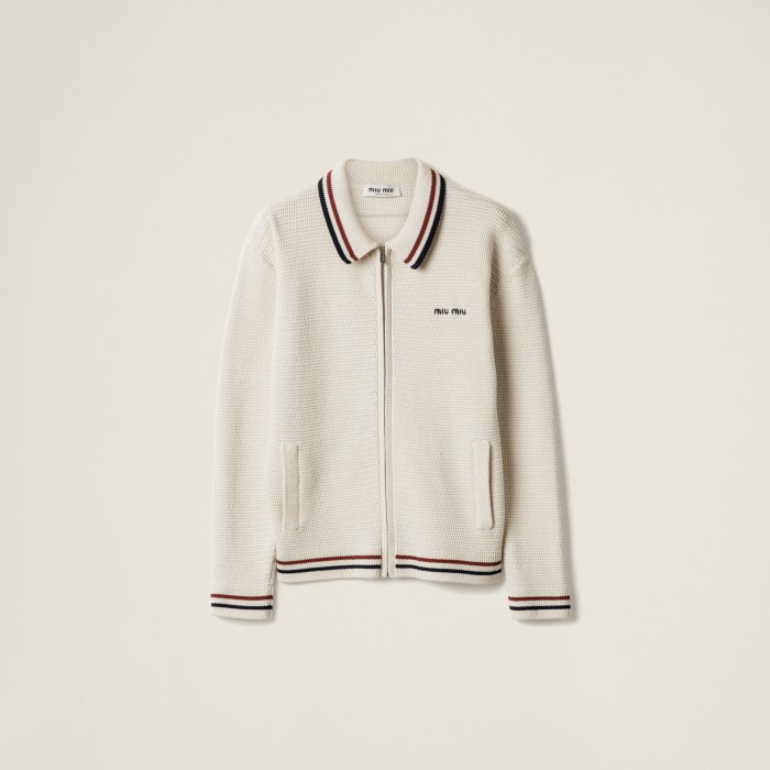 NIGO MiuMiu Women's Spring, Autumn And Winter Logo Embroidery Lapel Zipper Stripe Solid Color Long Sleeve Cotton Knit Cardigan Jacket #nigo81288