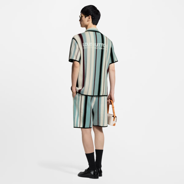NIGO Louis Vuitton Men's Summer Embroidered Logo Stripe Crochet Single Breasted Short Sleeve Shirt Casual Lace Up Shorts Suit Set #nigo81258