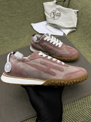 NIGO Hermes Women's Four Seasons Low Round Toe Lace Up Casual Shoes Solid Color Leather Jet Sneakers #nigo81318