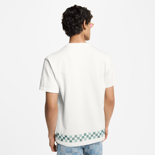 NIGO Louis Vuitton Men's Summer Hem Checkered Hot Drill Embroidery Fitted Cotton Short Sleeve Round Neck T-Shirt #nigo81299