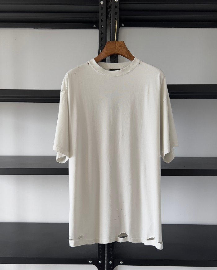 NIGO Balenciaga Men's Women's Summer Retro Back Printed Hole Breaking Round Neck Solid Color Loose Short Sleeve T-Shirt #nigo81296