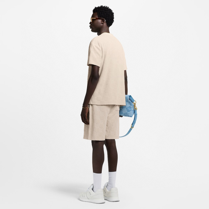 NIGO Louis Vuitton  men's Summer Jacquard Plaid Openwork Knit Fashion Trend Round Neck T-shirt Drawstring Straight Shorts Set Suit #nigo81363