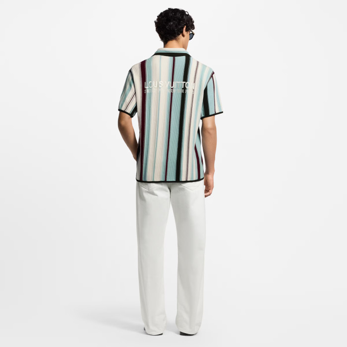 NIGO Louis Vuitton Men's Summer Embroidered Logo Stripe Crochet Single Breasted Short Sleeve Shirt Casual Lace Up Shorts Suit Set #nigo81258