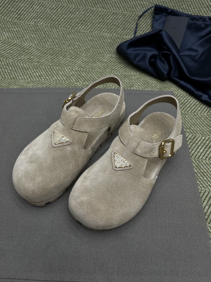 NIGO Prada Women's Spring And Summer Suede Buckle Fashion Casual Sandals Comfortable Flat Single Shoes #nigo81368