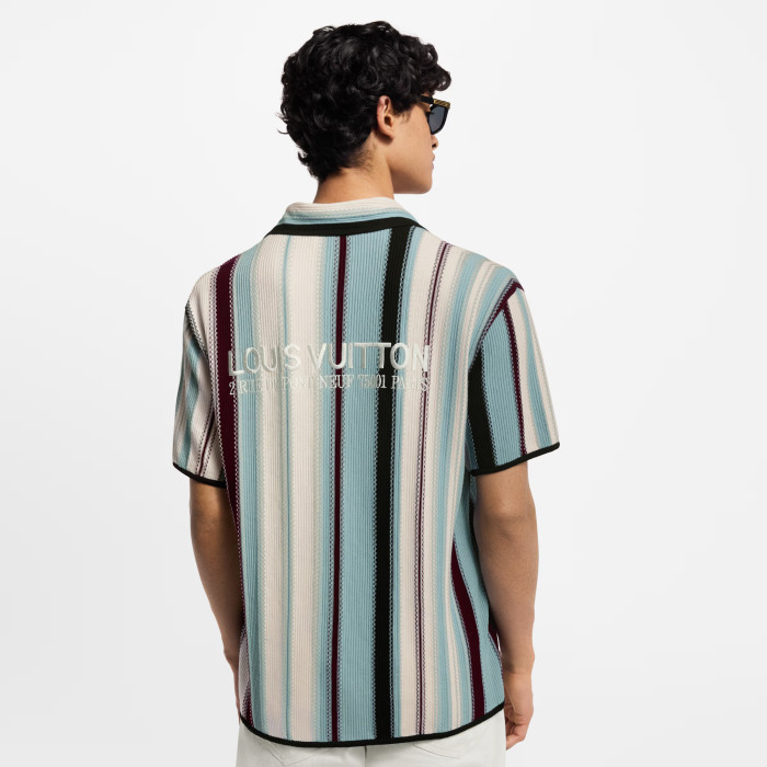 NIGO Louis Vuitton Men's Summer Embroidered Logo Stripe Crochet Single Breasted Short Sleeve Shirt Casual Lace Up Shorts Suit Set #nigo81258