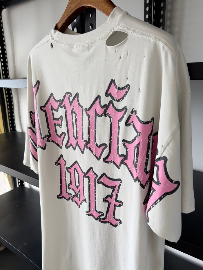 NIGO Balenciaga Men's Women's Summer Retro Back Printed Hole Breaking Round Neck Solid Color Loose Short Sleeve T-Shirt #nigo81296