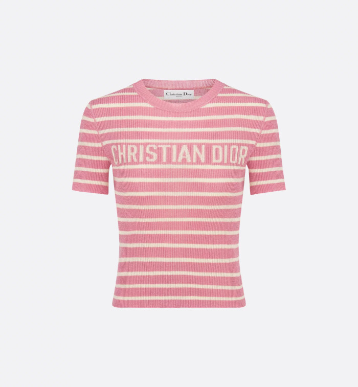 NIGO Dior Women's Dioriviera Spring & Autumn Colorblocked Stripe Silk Linen Blend Short Sleeve Knit Stretch Sweater #nigo81294