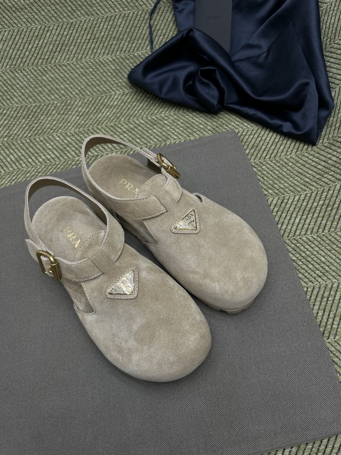 NIGO Prada Women's Spring And Summer Suede Buckle Fashion Casual Sandals Comfortable Flat Single Shoes #nigo81368