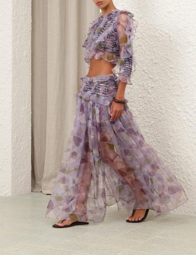 NIGO Zimmermann Women's Spring And Autumn Dawning Braided Bodice Floral Printed Silk Round Neck Top Casual Maxi Skirt #nigo81314