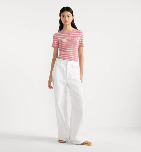 NIGO Dior Women's Dioriviera Spring & Autumn Colorblocked Stripe Silk Linen Blend Short Sleeve Knit Stretch Sweater #nigo81294