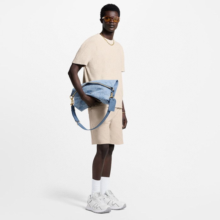 NIGO Louis Vuitton  men's Summer Jacquard Plaid Openwork Knit Fashion Trend Round Neck T-shirt Drawstring Straight Shorts Set Suit #nigo81363