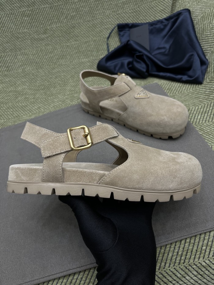 NIGO Prada Women's Spring And Summer Suede Buckle Fashion Casual Sandals Comfortable Flat Single Shoes #nigo81368