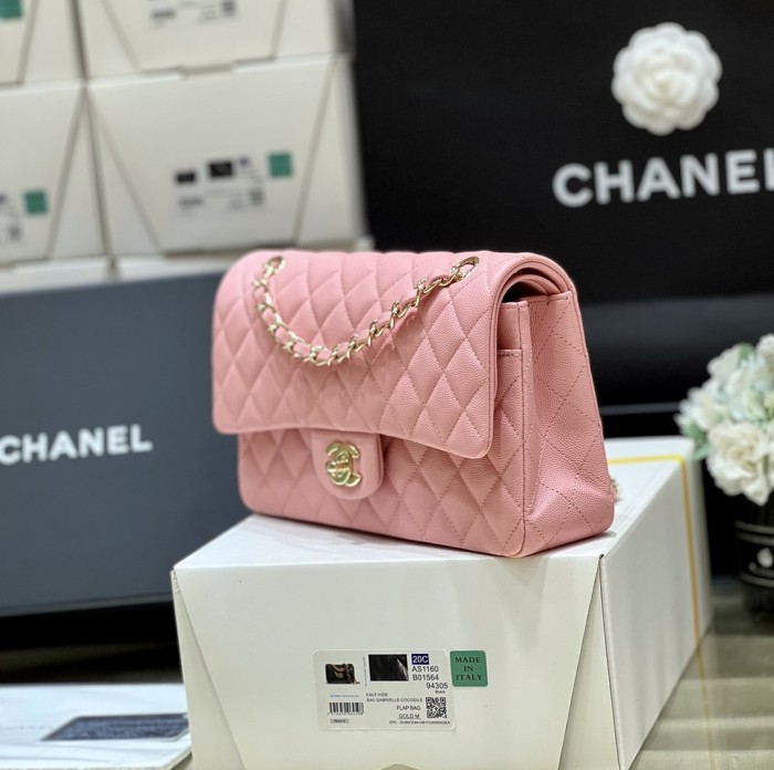 NIGO Chanel CF22 Spring/summer Women's Pink Lychee Leather Bags 24k Gold Plated Flap Classic Collection Bag #nigo81254