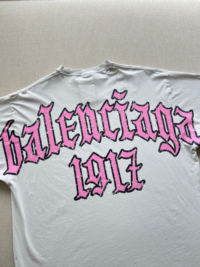 NIGO Balenciaga Men's Women's Summer Retro Back Printed Hole Breaking Round Neck Solid Color Loose Short Sleeve T-Shirt #nigo81296