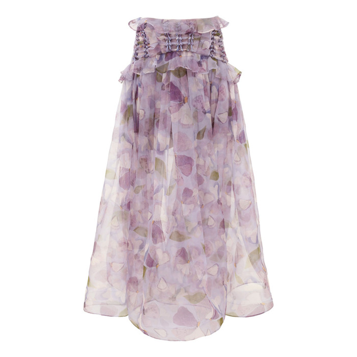 NIGO Zimmermann Women's Spring And Autumn Dawning Braided Bodice Floral Printed Silk Round Neck Top Casual Maxi Skirt #nigo81314
