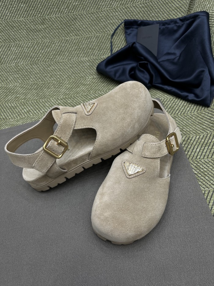 NIGO Prada Women's Spring And Summer Suede Buckle Fashion Casual Sandals Comfortable Flat Single Shoes #nigo81368