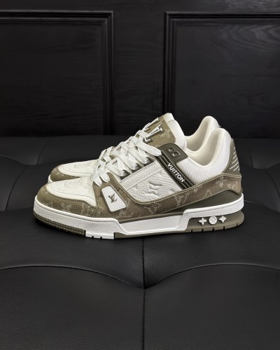NIGO Louis Vuitton Men's LV Trainer Sneakers Four Seasons Retro Colorblocking Grained Cowhide Leather Mesh Round Toe Lace-Up Low Casual Shoes #nigo81323