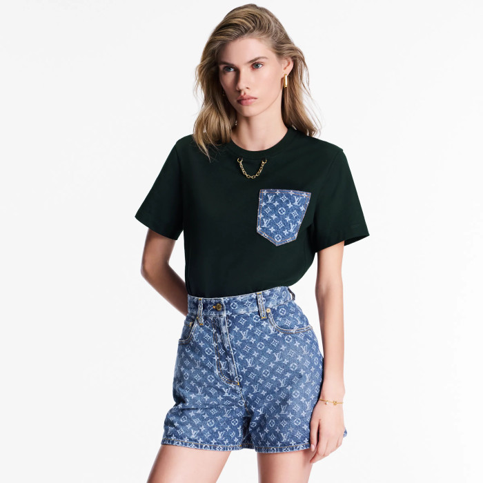 NIGO Louis Vuitton Women's Summer Monogram Straight High Waist Solid Color Cotton Denim Shorts #nigo81328