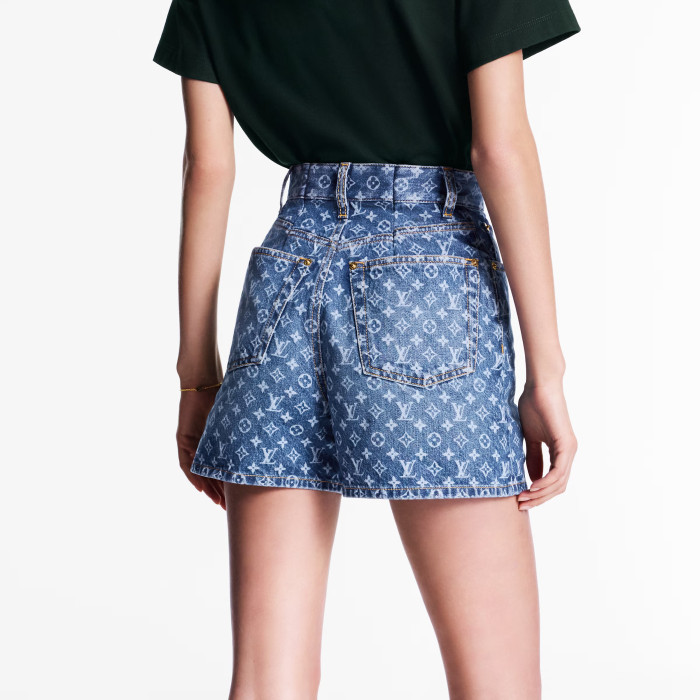 NIGO Louis Vuitton Women's Summer Monogram Straight High Waist Solid Color Cotton Denim Shorts #nigo81328