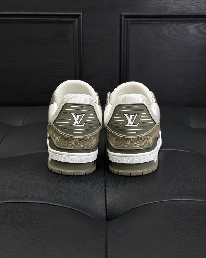 NIGO Louis Vuitton Men's LV Trainer Sneakers Four Seasons Retro Colorblocking Grained Cowhide Leather Mesh Round Toe Lace-Up Low Casual Shoes #nigo81323